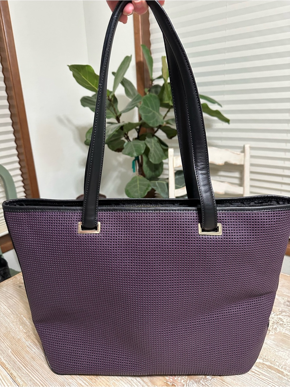 Lo & Sons Seville 13” Perforated Leather Laptop Tote Bag Purple